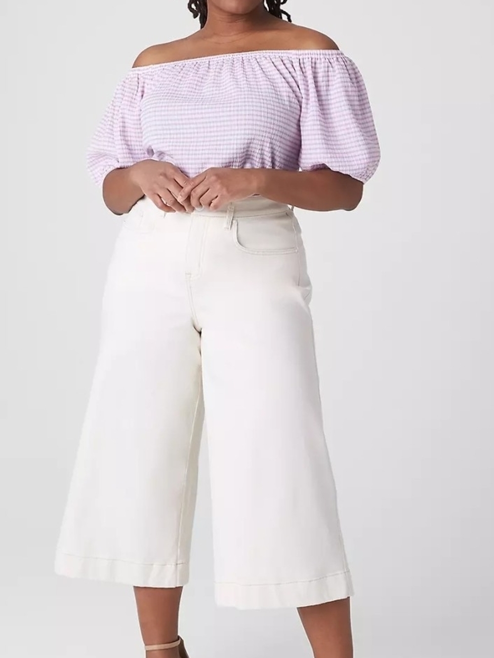 Lane Bryant New Lavender White Gingham Plaid Convertible Off Shoulder Blouse 3X